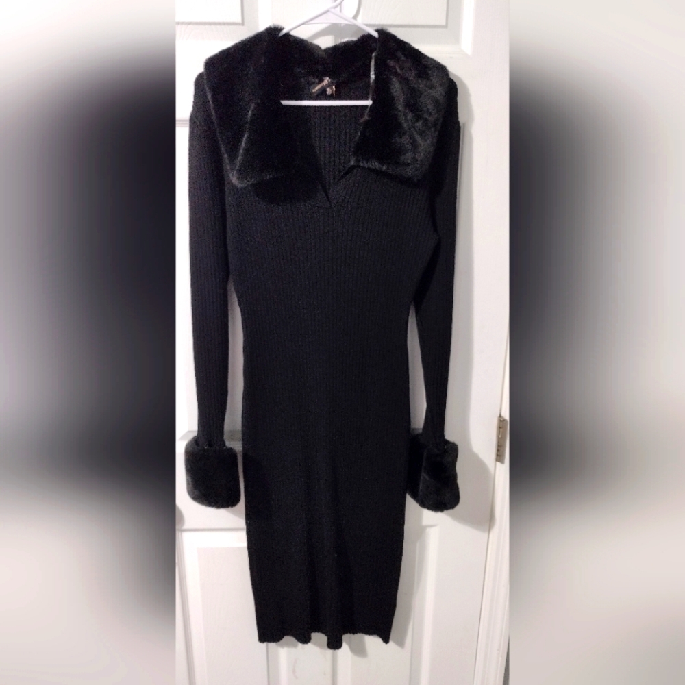 Beautiful, black dress with faux fur